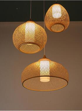藤吊灯竹编编圆形鸟ZVC巢子草帽房灯笼艺吊灯欧式创意手工织竹艺