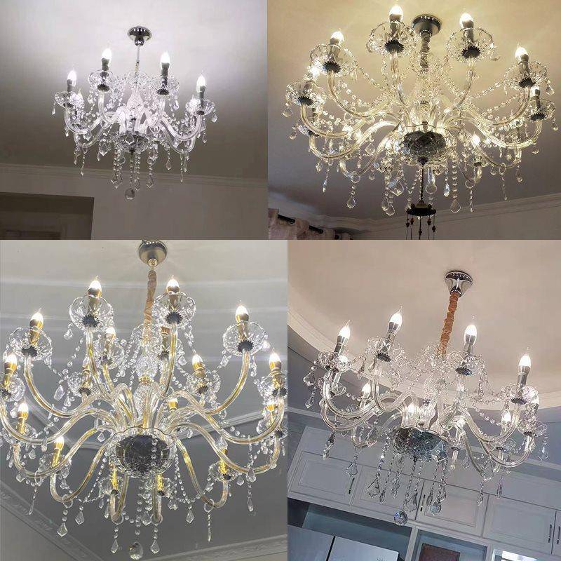 欧式水晶t灯客VZR厅蜡烛吊灯6/8头透明玻璃婚庆楼酒店kv卧头室复