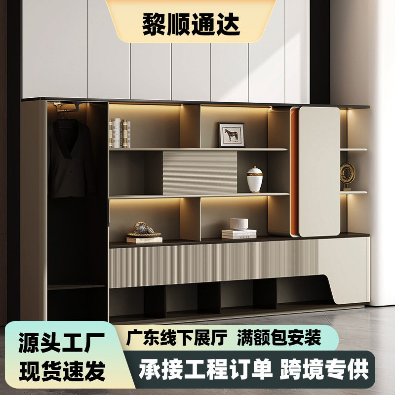办公家具配套文件柜大书柜灯带落地书橱老板办公室轻奢大气背景柜