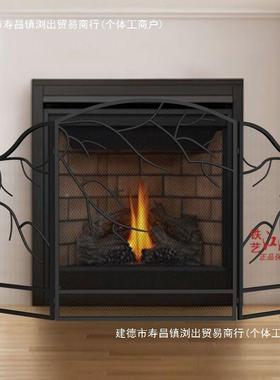美式铁艺落创地壁IGC炉屏折叠艺镂空火炉折屏隔术风断树枝意折屏