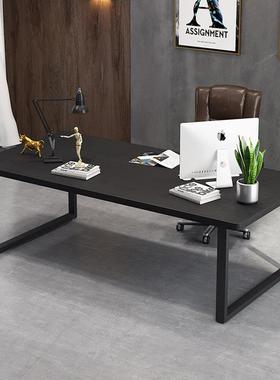 现简约台式司脑桌公小型洽谈电家用实木书桌代黑色单人桌子ZRP工