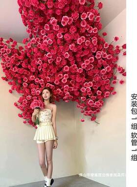 玫瑰KQG花布饰墙面造景门头瀑花装管道遮挡墙装饰网红打卡拍照