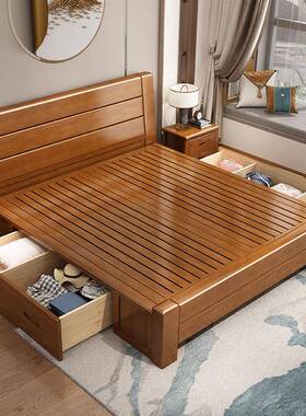 全实木床现简约双人28797床主代卧.8米出房租用经济型新中式单人床11.5