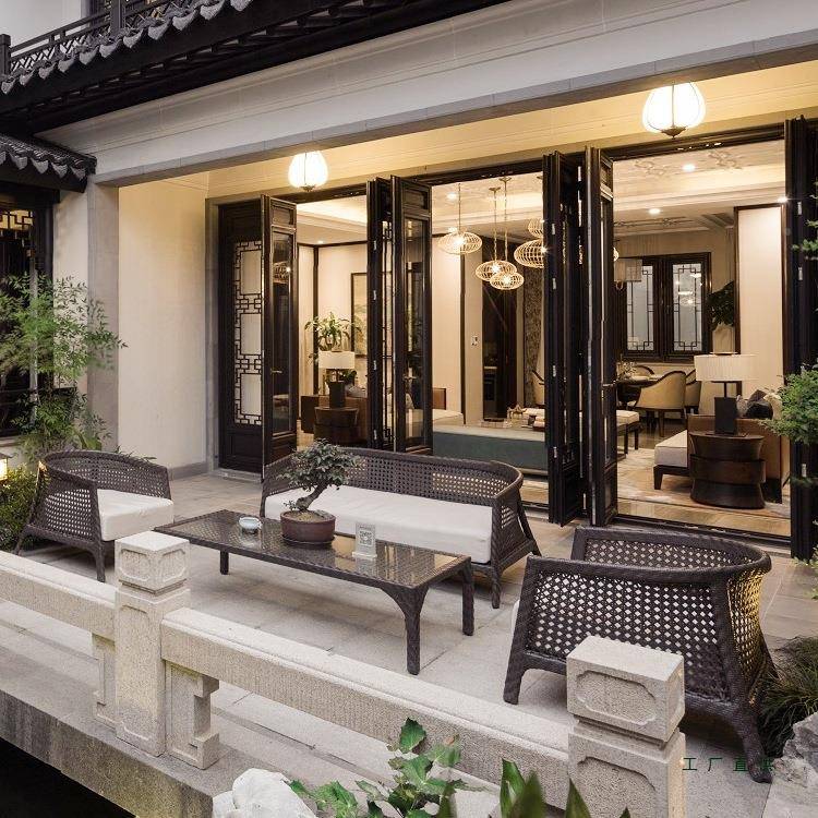 新中式藤15864沙编发户外藤椅家别墅露天花园业街庭院仿藤沙发商