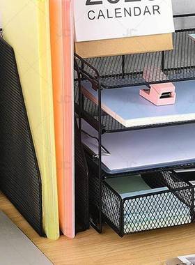 办公铁室桌面四层文件架办公用品收艺黑纳色抽屉文91754件置物架