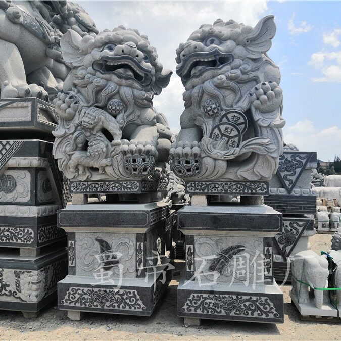 福建石雕狮子花岗岩动物雕塑门口石狮子一对石材工艺品雕刻摆件