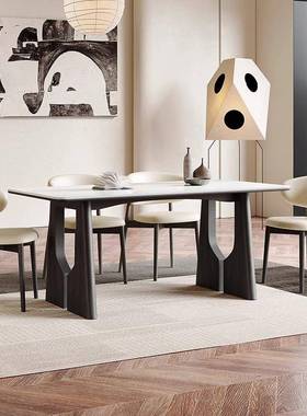 中古风实木餐桌椅2025新法式复DQA古日黑色网红款小户型式系奶油