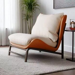 2025单款极新单人沙发简金属框架皮质休闲椅家82209用客厅网红椅