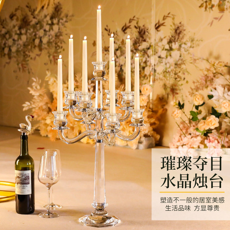 水晶工艺品欧式复古九头水晶蜡烛台浪漫婚庆婚礼烛台餐桌烛台摆件