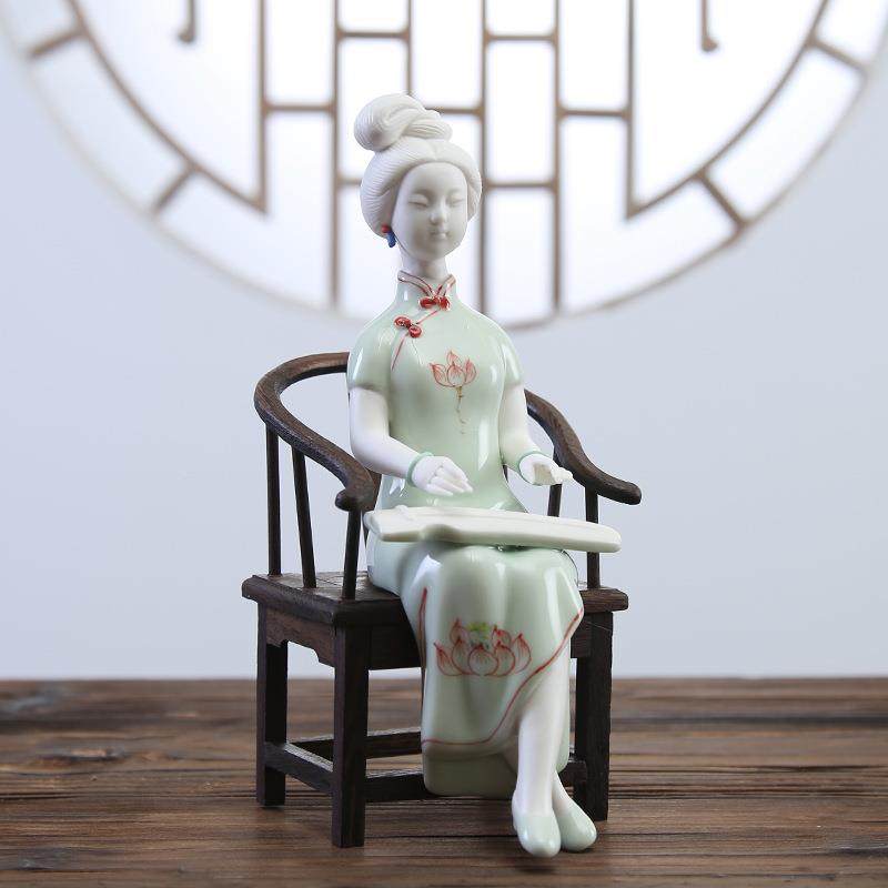 柜厂家直供陶居瓷仕女摆件古典琴IQU书画人物棋家软装玄关酒装饰,鲜花速递/花卉仿真/绿植园艺,其它园艺用品,淘宝优惠券,粉丝福利购,淘宝优惠卷