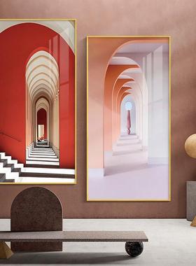 玄装饰竖画走廊过道挂关画延伸空间简约现代轻版奢壁GHQ画橙色样