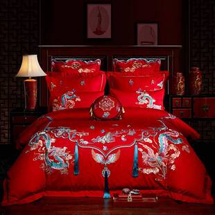 道边婚高庆四件套中式龙凤结婚四件套高TPC支棉古档刺绣纯床上用