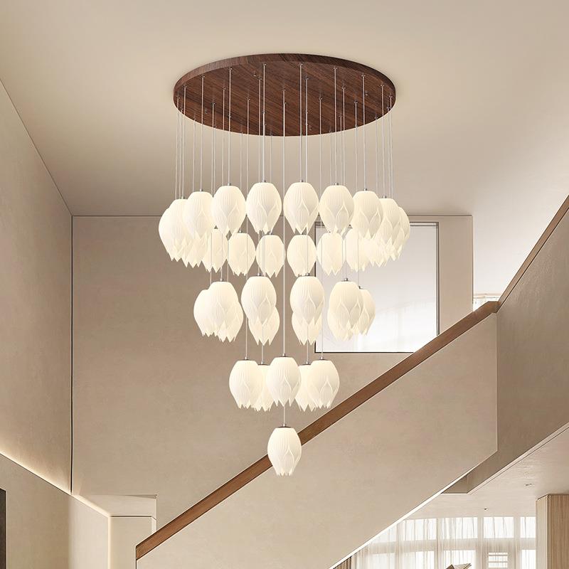 中古创意荷别墅复式风楼大吊灯花奶大油OLT旋转楼梯灯酒店客厅长