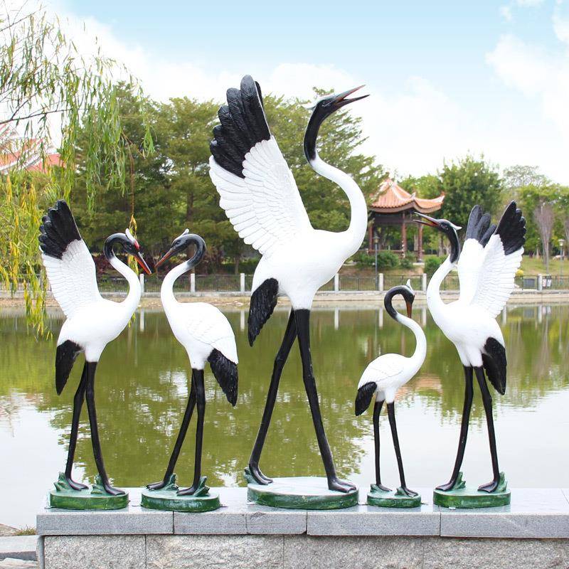 仿真物鹤雕塑玻璃钢摆件山假水池花园户外庭院园林MSP仙景观动装