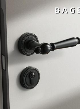 卧MSN室门手锁黑色室内机械美房式间木门门把法式音家用分体磁吸