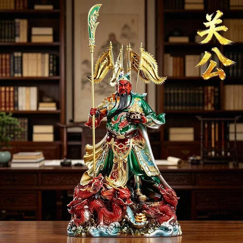 玄关摆件关公神像聚宝盆招财聚财家用办公摆件武财神关公招财供奉