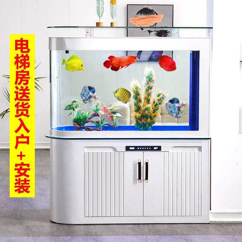 子弹头鱼缸隔断屏风客厅家用现代轻奢风水族箱大型无管件底部过滤