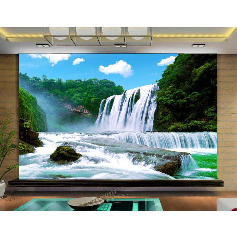 3D黄果树瀑布海报壁纸山水画壁画客厅电视背景壁纸8D电影电视墙面