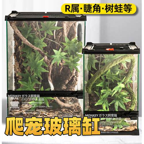 高透爬虫饲养箱玻璃缸适用蜥蜴与角蛙 雨林造景生态缸前开门款