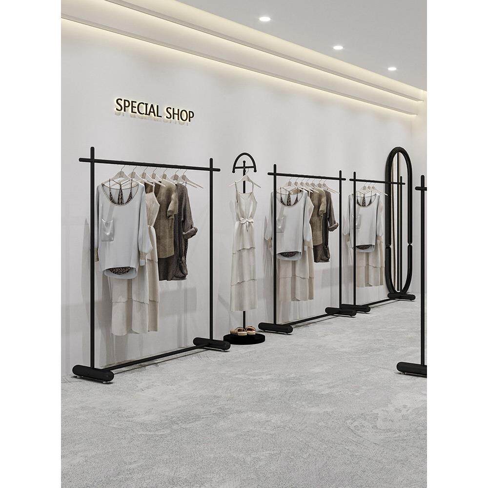 服装店衣架展示架铁艺黑色高端衣服架子落地挂衣架女装店陈列货架