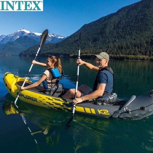INTEX2-3人皮划艇橡皮艇冲锋舟钓鱼船加厚橡皮艇折叠单人独木舟