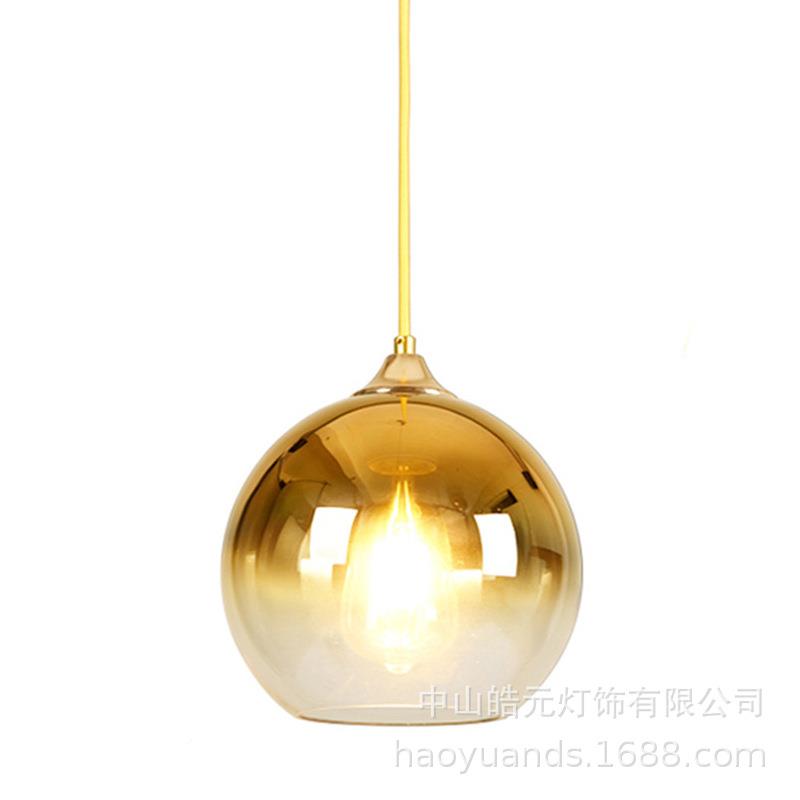 北欧客现代玻简约璃吊灯餐卧厅室床头吧台022601渐变电镀玻璃圆厅