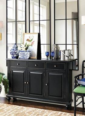 美式装轻奢式实木餐边38470柜简约黑色储物饰复柜法乡村古玄关桌