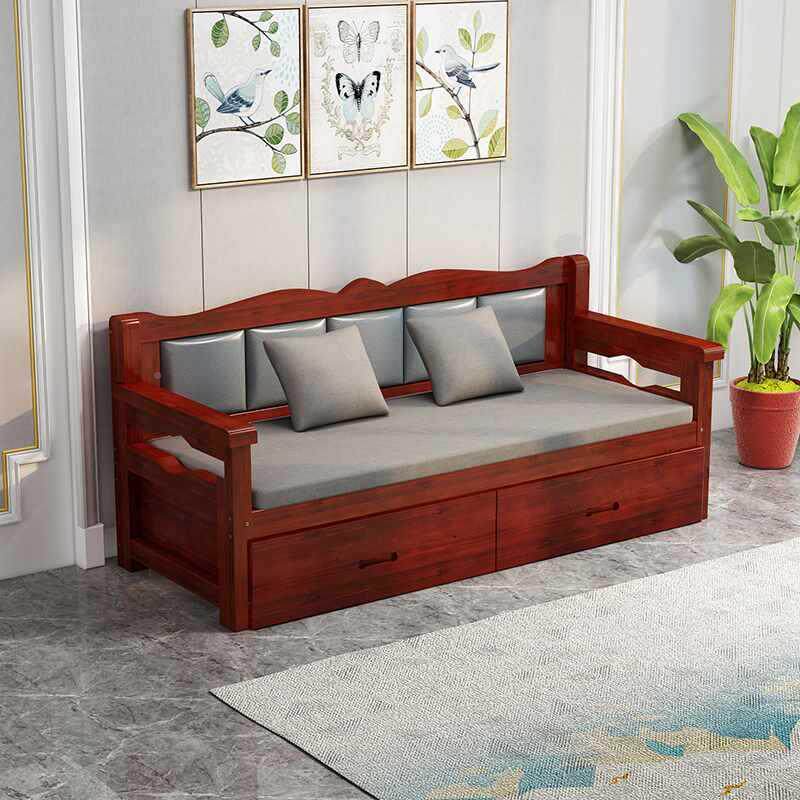 新中式实木沙发户123型客厅约现代带物抽简屉小户储型双人长椅卧