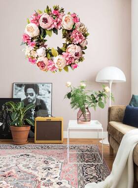 6牡英寸仿真装丹花环房间客厅门楣饰藤圈春季花牡丹16in环1花圈婚