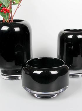 极简桌黑色透AL-65074璃花瓶售楼明处样板房软装摆设餐玻客厅插花