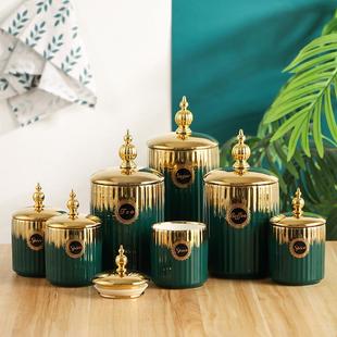 轻中东条纹密封罐陶瓷收纳罐家居厨房奢摆套件物77359罐装 大容量