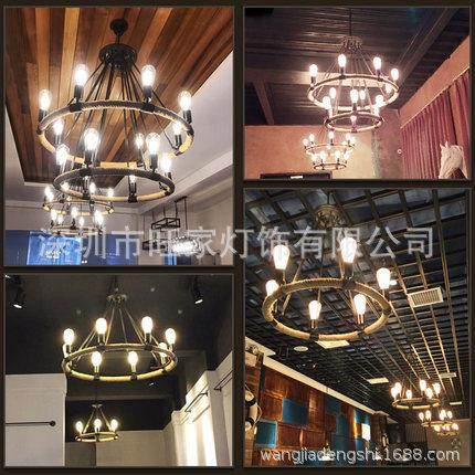 美式loft复工业风酒古吧餐783厅铁艺个性创意家厂双层麻绳圆古吊,家装灯饰光源,智能吊灯,淘宝优惠券,粉丝福利购,淘宝优惠卷