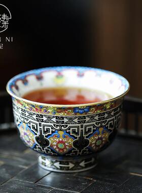 珐琅彩号品茗杯大IXJ茶中式金银措单杯手工描金茶茶碗功夫杯具主