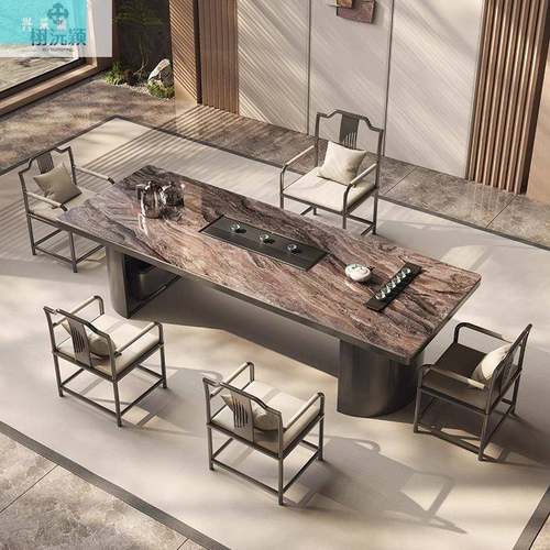 现代极DBG板简轻奢岩茶台高桌客厅办公室桌接待大板级感茶椅组合