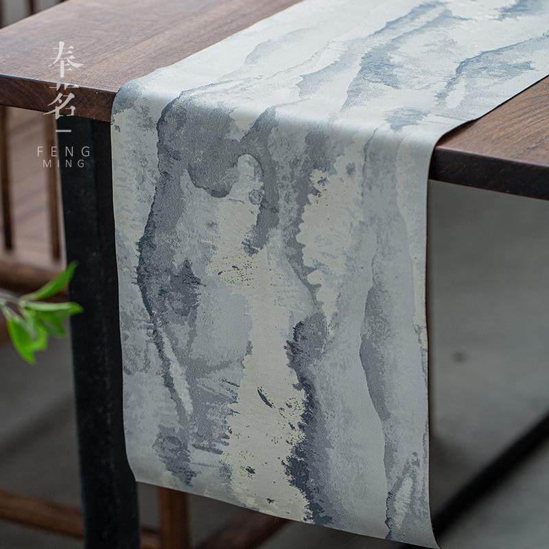 8014-CDP茶桌麂皮绒布艺桌旗茶垫餐席垫隔热垫防烫防水茶几布山水