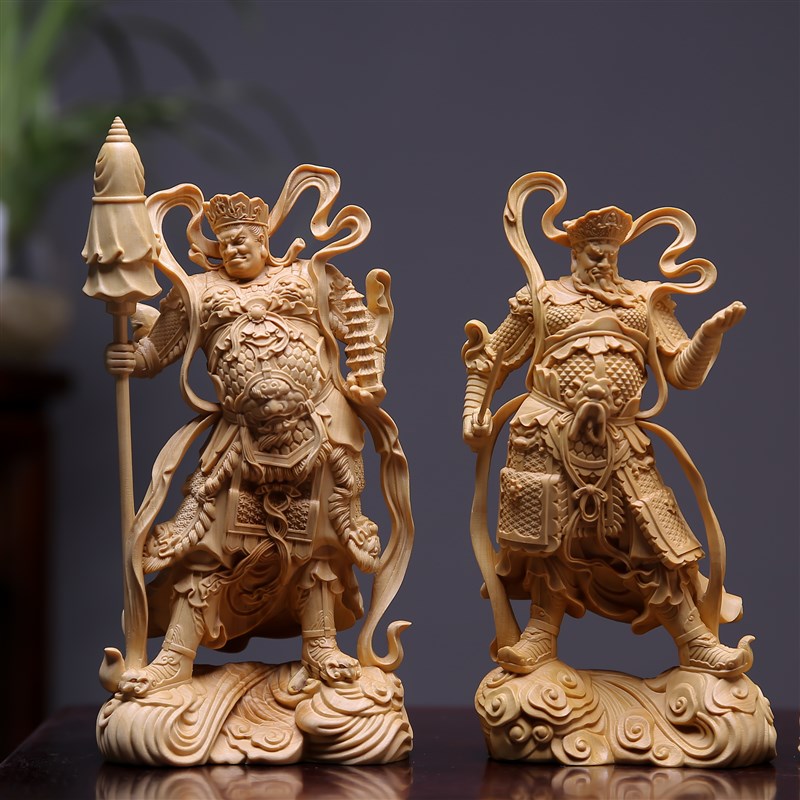 正宗小叶黄杨木雕四大天王金刚守门神摆件风调雨顺U佛像家居装饰