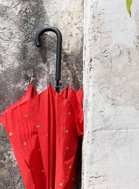 简约现代出通A002用婚庆结新娘伞大红色女方嫁长柄雨伞喜陪嫁爱心