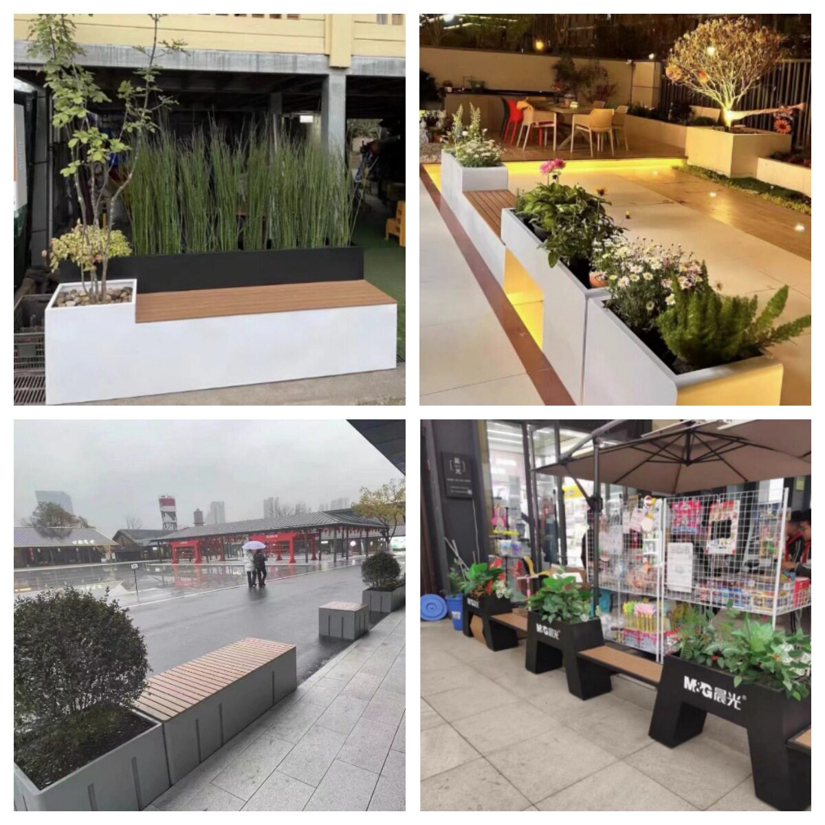 庭院露台不锈钢铁艺花箱坐凳隔断