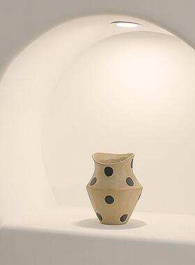 瓷现代简约抽F98JMH9H象艺粗术黄色奶油风磨质砂感陶土陶小花器民