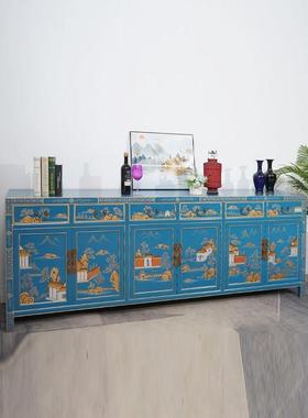 实木彩储物绘餐边柜复古客厅入物户玄关柜榆木装饰柜中式92091置