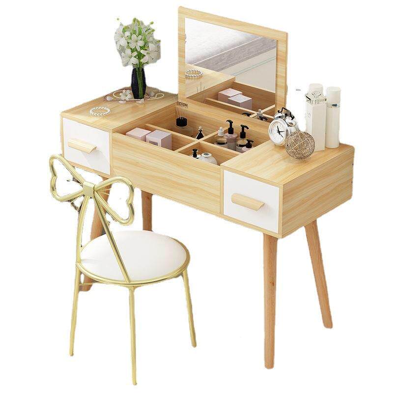 现代简红约翻盖台化妆桌网化355台梳妆镜子可隐妆折叠收纳柜一体