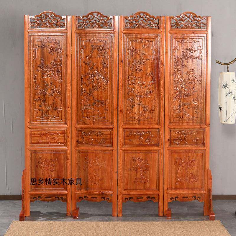 木中式实玄关空仿古DKC典香樟木雕刻折屏办古公室遮挡屏风镂雕花