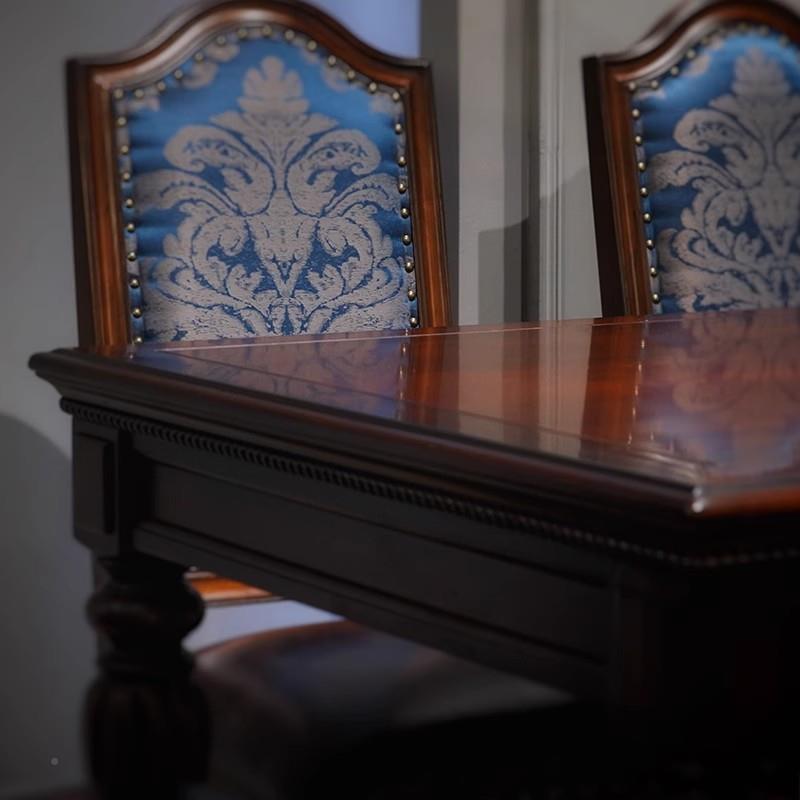 美6230-1式餐轻奢餐全木吃饭桌子家用长方桌形桌实椅组合乡村复古