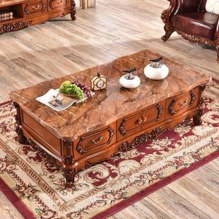 欧米式全实木和茶几带抽屉理石面1.4米646201.6客厅茶几大颜色多