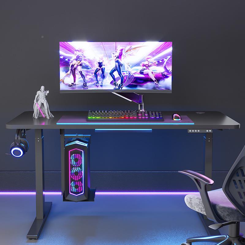 机升降电竞桌电两节电动升降桌4212电竞炫彩黑双紫风降升台式电竞