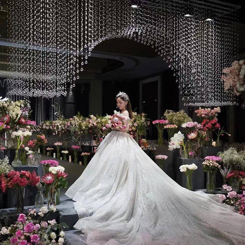 厂家直销水拱门婚庆热卖帘水晶珠婚15礼堂道晶形具吊顶装饰拱珠帘