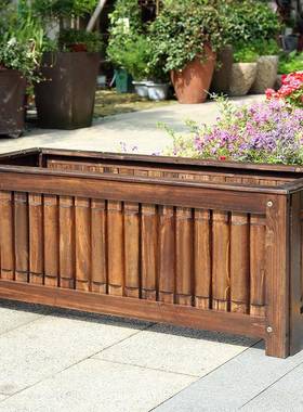 腐长方大号防木花箱阳台种碳植户外花箱形木制花桶PBH园艺化木花