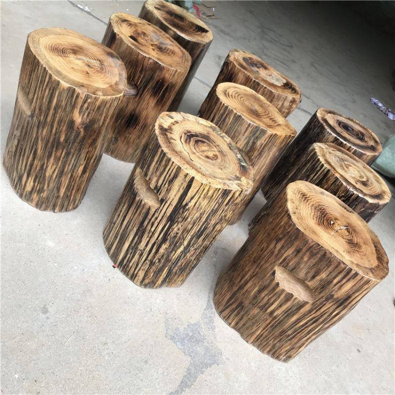 碳化木根雕树凳子原木木墩件花架底座圆坐凳摆创OQB意墩桩茶几凳