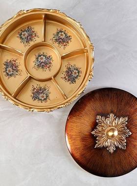 欧纹水果盘摆件几家用奢华茶美式复古木干果盘瓜子盘纸巾盒F8757J