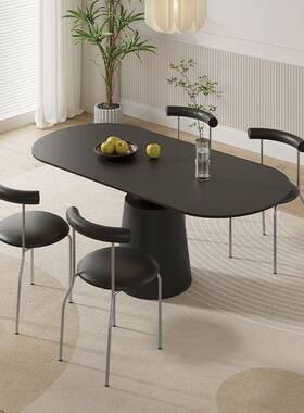 025黑色现代组简MJN约椭子圆形新款家2用轻奢餐桌椅合饭桌岩板小
